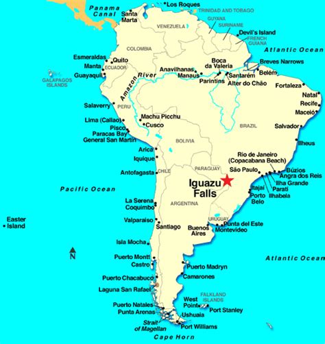iguazu falls argentina on world map